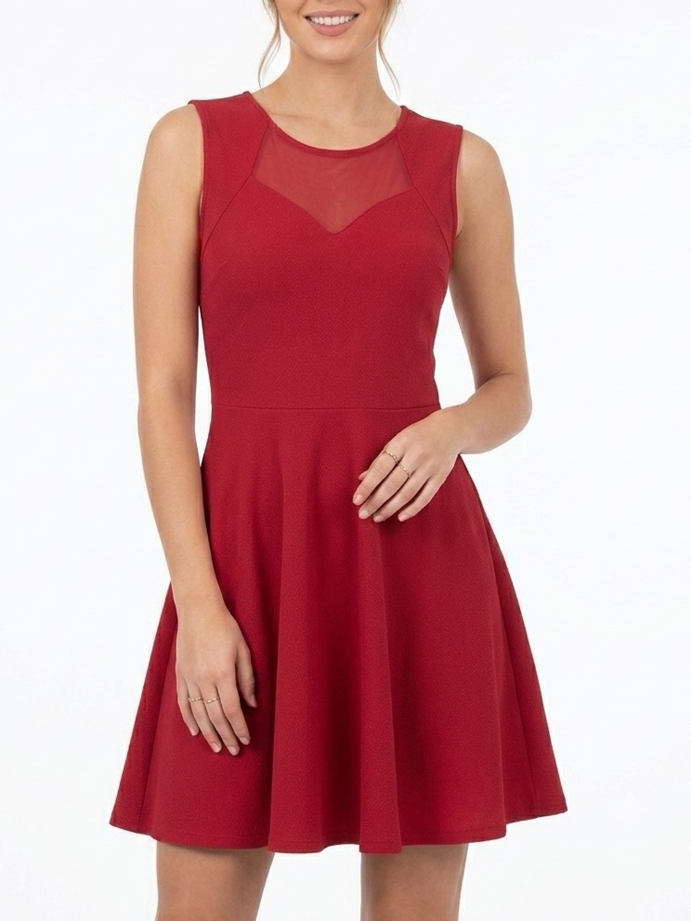 Soprano Red Sweetheart Illusion Mesh Skater Mini Dress Sz L